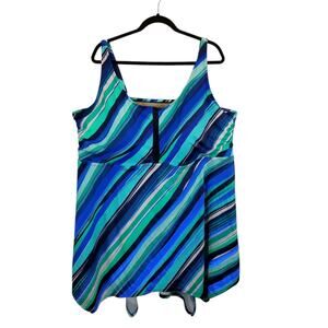 Swimsuits For All Women's Blue Green Tankini Top Size 32 5X